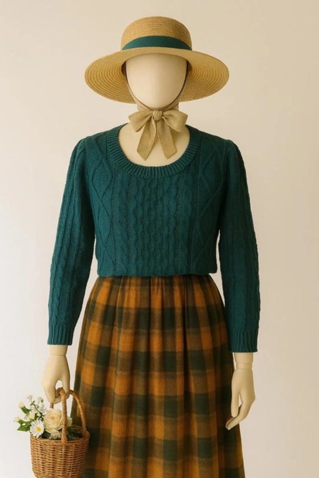 Vintage morski sweter cottage splot warkoczowy S 36
