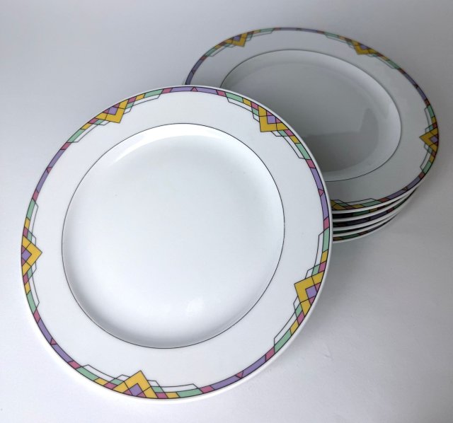Talerzyki Art Deco zestaw 6 sztuk wzór geometryczny Bavaria R. Wunsiedel Vintage