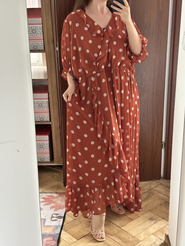 sukienka maxi z falbanami w grochy Plus Size7XL 8XL LC Lauren Conrad