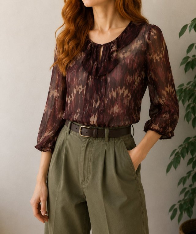 Vintage 90s Brązowa bluzka boho wiązana mesh top siateczkowa