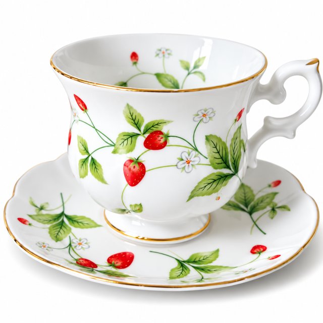 Filiżanka ze spodkiem St James Bone China poziomki truskawki