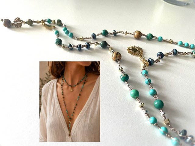 Letni Ogród – naszyjnik / bransoletka 2w1 z jaspisem i perłą seashell, boho