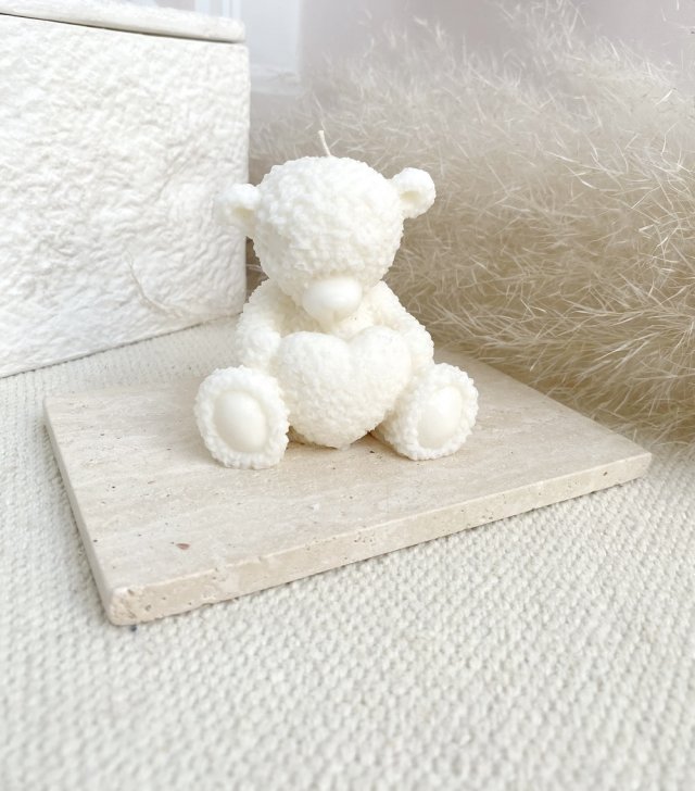 Świeca sojowa ekologiczna dekoracyjna miś misiu "Teddy Bear" 75x75mm biała