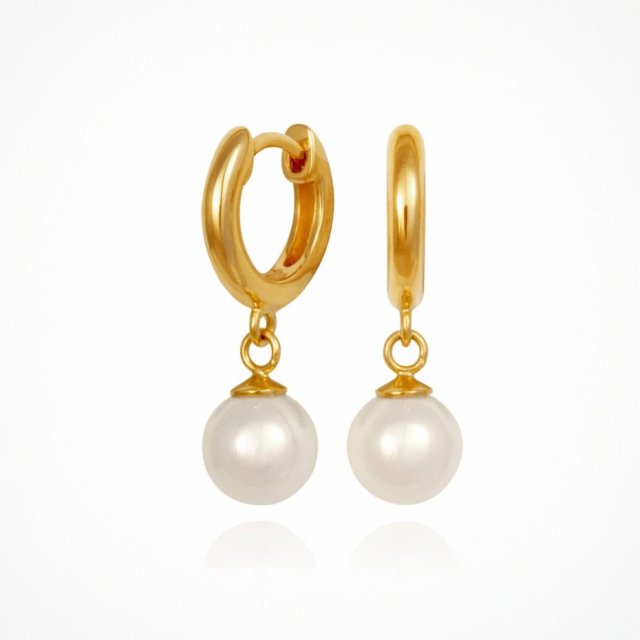 Kolczyki kreolki "Pearl Gem" z perłami Seashell- srebro 925 pozłacane