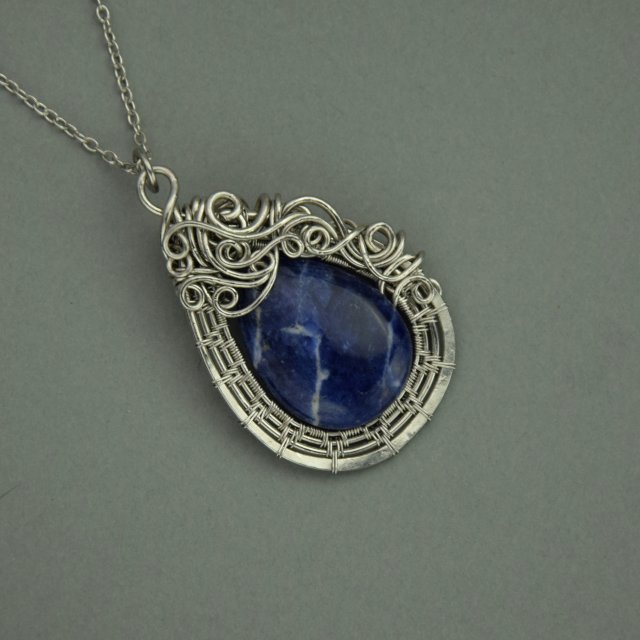 Wisior niebieski sodalit wire wrapping stal chirurgiczna wisiorek