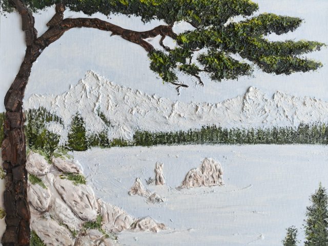 UNIKALNY OBRAZ STRUKTURALNY Z TEKSTURĄ 3D "NAD ODOSOBNIONYM URWISKIEM" - DUŻY: 50cmx40cm