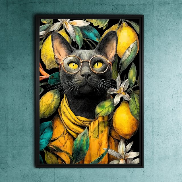 Kot w cytrusach - grafika na plakacie na A3