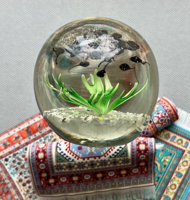 ❤ Very unique! ❤ Underwater world - tadpoles ❤ Vintage Crystal Paperweight