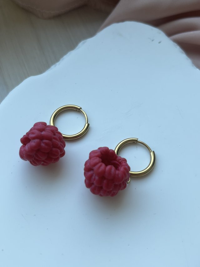 Kolczyki z maliną. Polimerowa glina. Handmade Polska