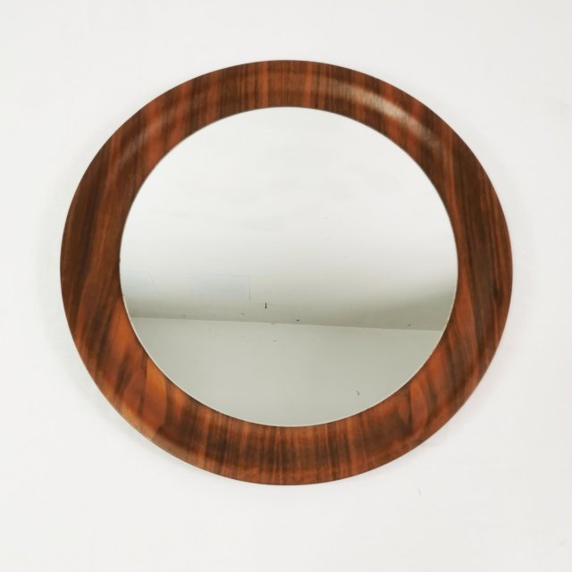 Tekowe, okrągłe lustro ścienne Mid Century, Dania, lata 60