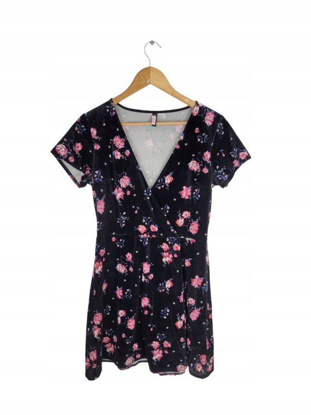 H&M welurowa kopertowa sukienka w kwiaty 38 M