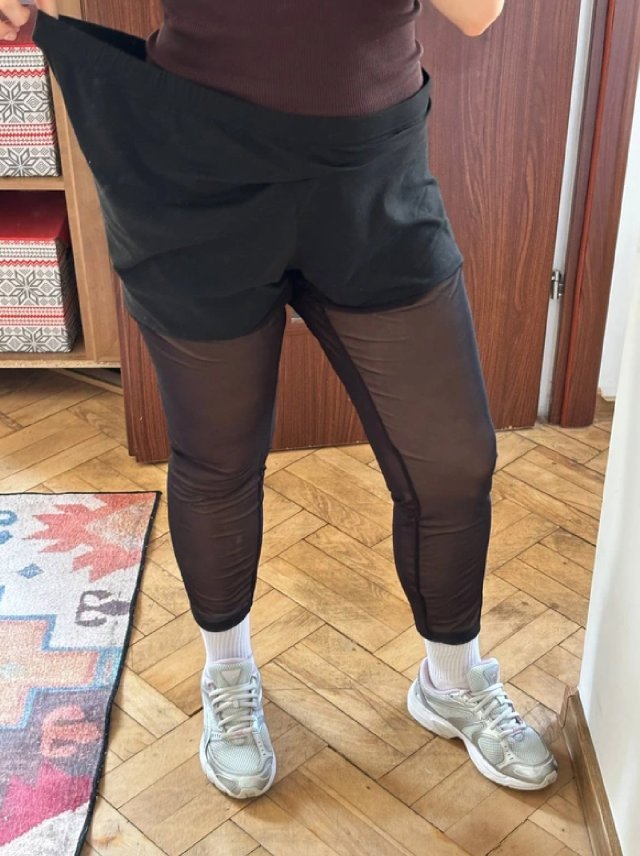 Czarne legginsy transparentne z wszytymi szortami sportowe Plus Size 5XL / 50 / 22 Sports