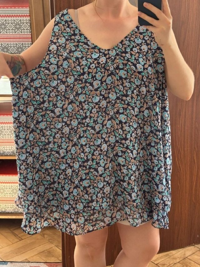 Granatowa szyfonowa tunika w drobne kwiaty • Lane Bryant • EU 62–66 • 8XL–10XL 9XL / 58 / 30