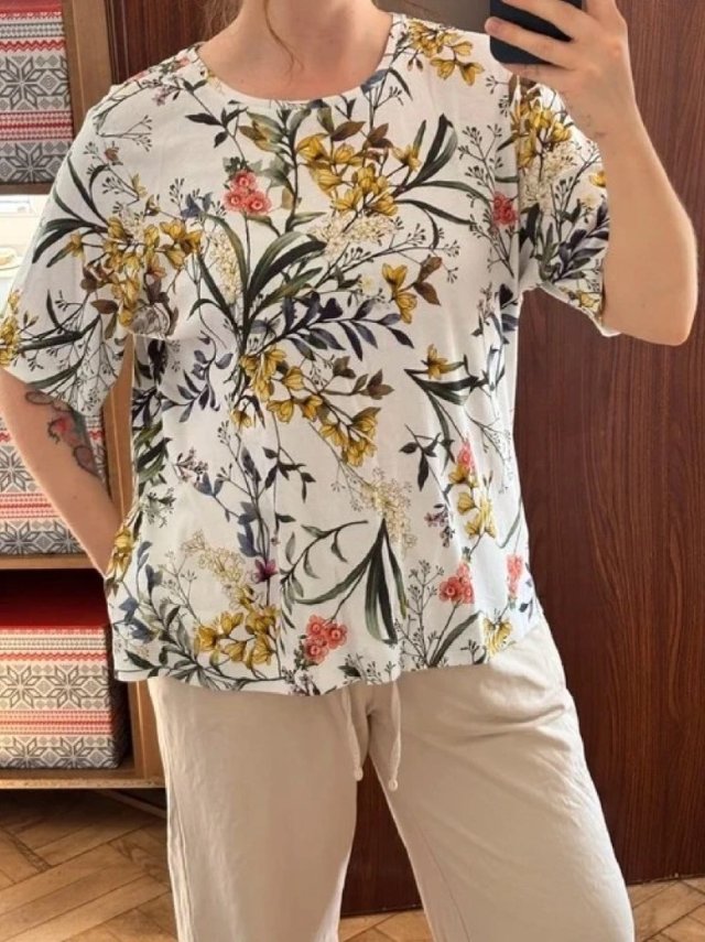 Biała bluzka kwiaty botaniczny print romantyczna wiosna lato wygodna XXL / 44 / 16 Chico's