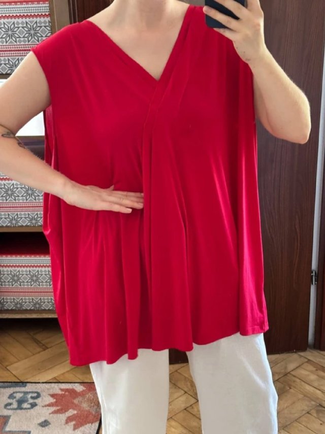 Czerwona bluzka bez rękawów Lane Bryant 9XL / 58 / 30 wrap oversize plus size