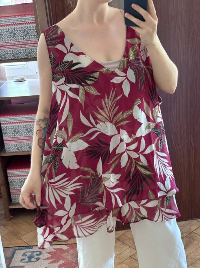Bordowa bluzka bez rękawów tropikalny print Lane Bryant oversize plus size Rozmiar Uniwersalny