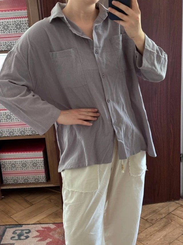 zara lniana koszula z kieszeniami oversize plus size 4XL / 48 / 20