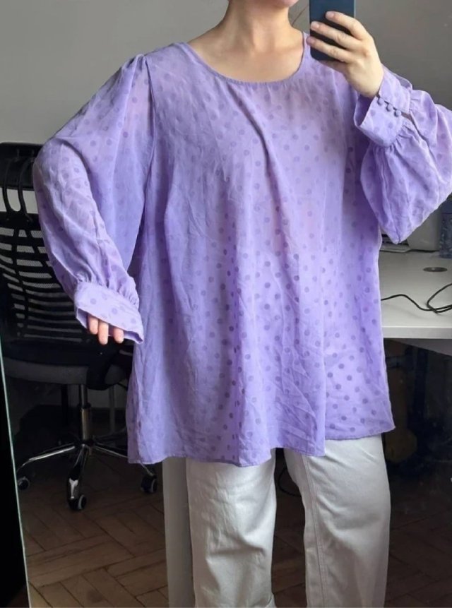 Fioletowa transparentna bluzka groszki elegancka oversize 8XL / 56 / 28