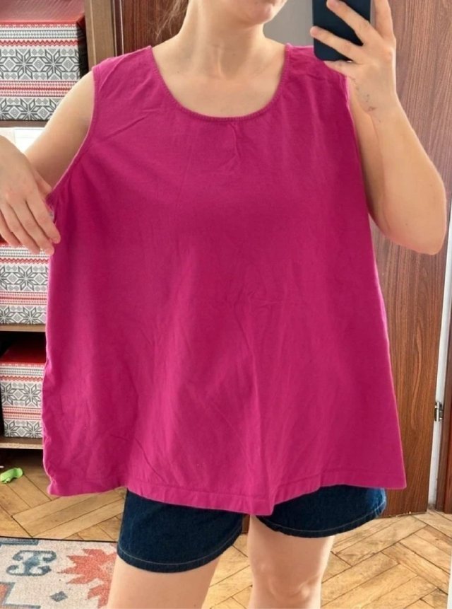 Essentials Fuksjowy top bez rękawów basic wygodny plus size 8XL / 56 / 28