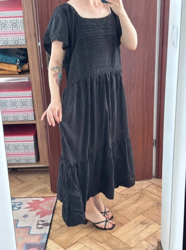 Czarna sukienka tiered z marszczeniem Terra Sky 28W-30W oversize plus size 9XL / 58 / 30
