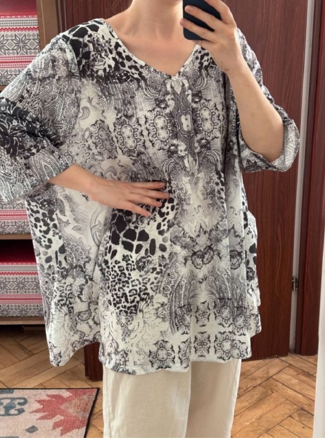 Szaro-biała bluzka paisley Roaman's 3X oversize plus size 8XL / 56 / 28