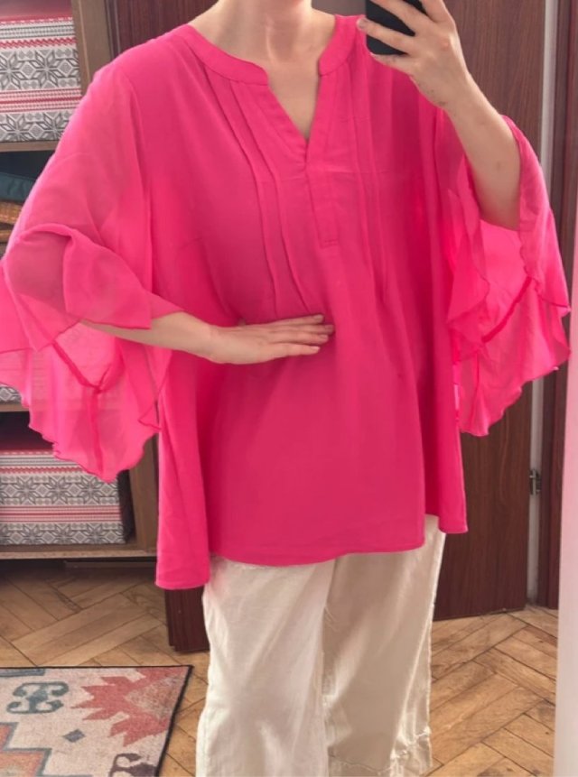 Różowa szyfonowa tunika boho scomchik Plus Size   XXL 3XL 4XL 5XL / 50 / 22