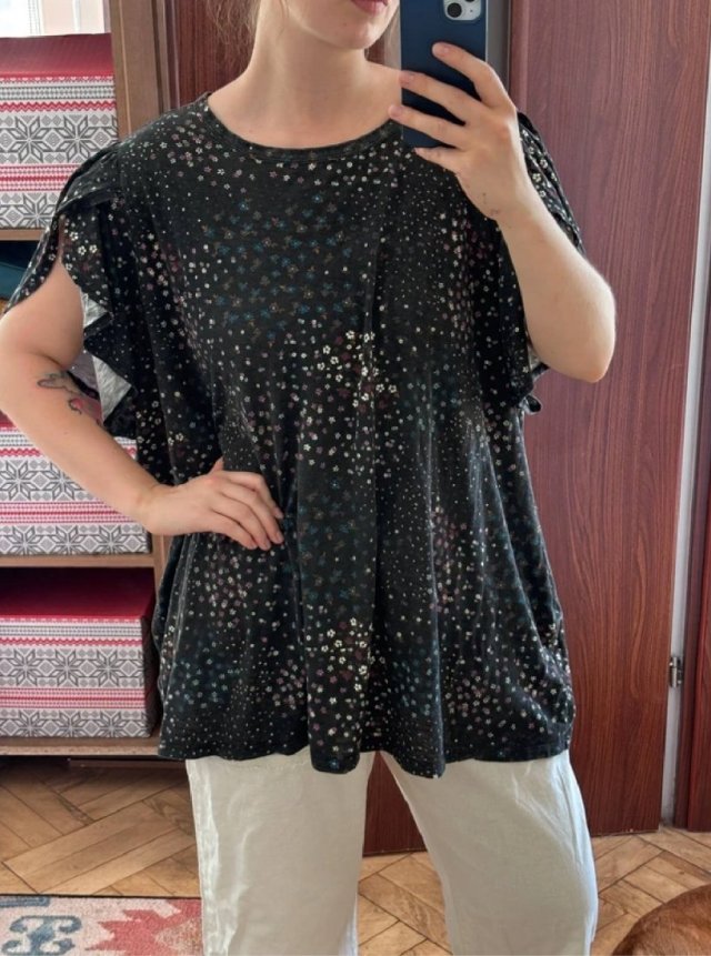 Czarna bluzka w kwiatki Torrid Heritage 5 ruffled sleeves 100% bawełna 8XL / 56 / 28