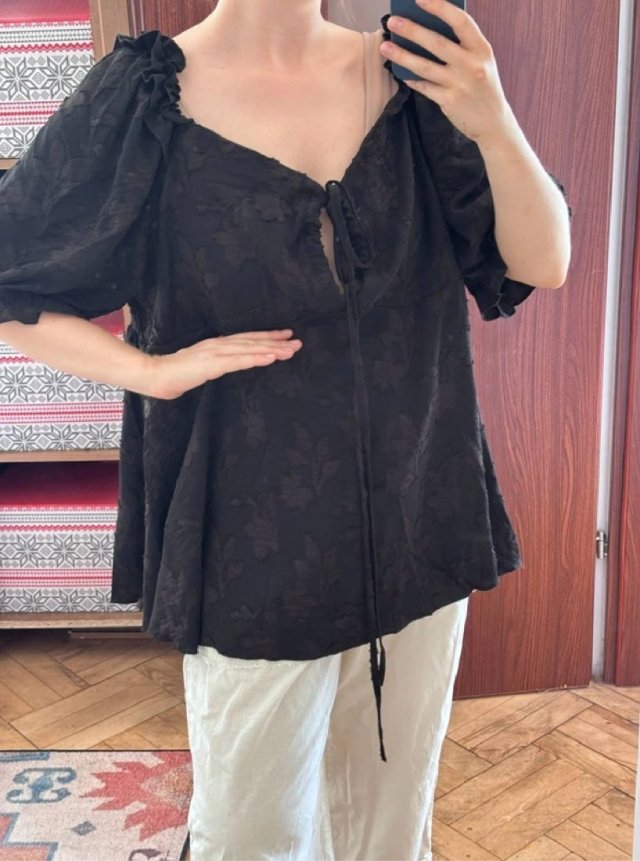 Czarna bluzka damska z bufiastymi rękawami i marszczonym tyłem boho romantyczna Vintage Love 5XL / 50 / 22