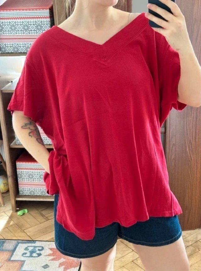 Czerwona koszulka V-neck Avenue 9XL bawełniana oversize Plus Size 8XL / 56 / 28