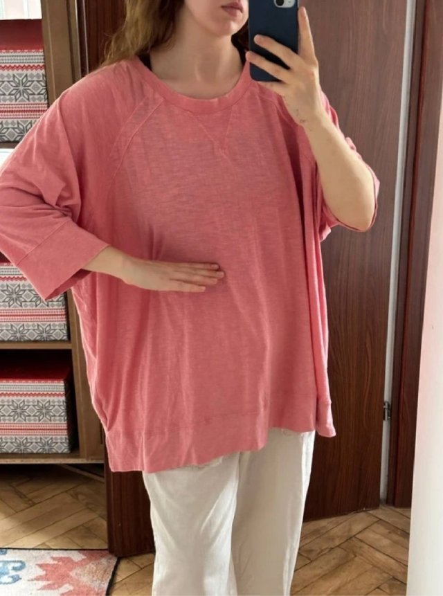 Pudroworóżowa oversize bluzka Terra & Sky 9XL 3/4 raglan rękaw 9XL / 58 / 30