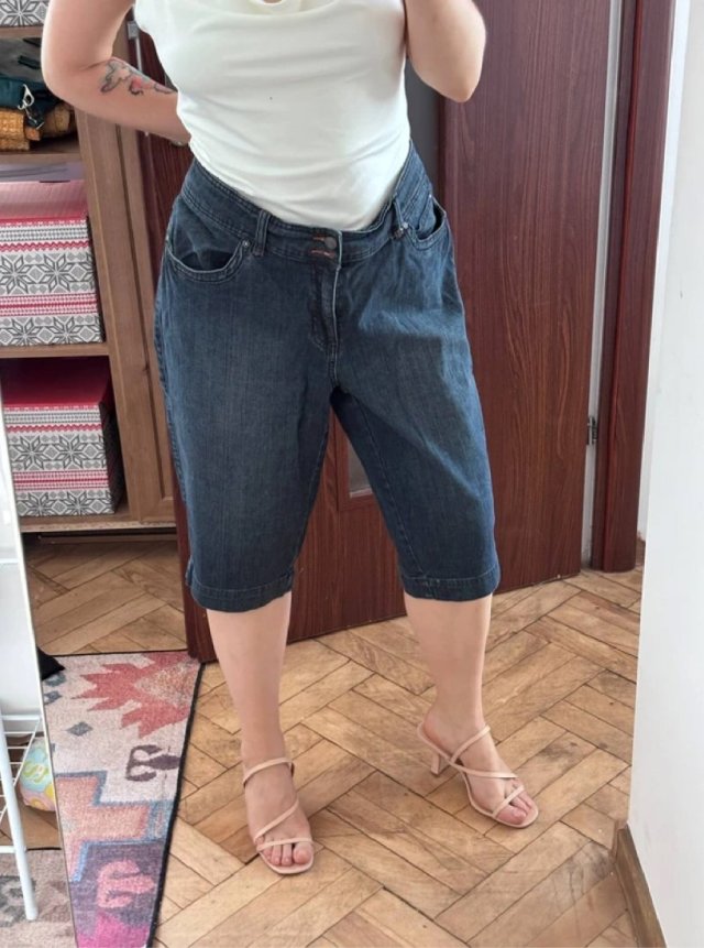 ANA Jeans rybaczki jeansowe Plus Size ciemny denim elastyczne 5XL / 50 / 22