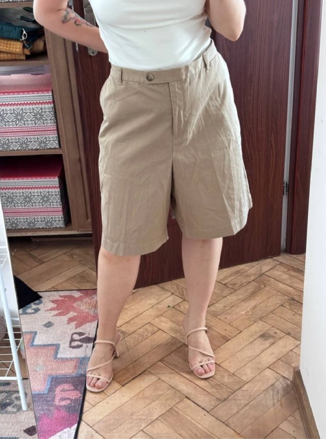 Lands’ End szorty bawełniane damskie Plus Size, beżowe klasyczne bermudy 5XL / 50 / 22