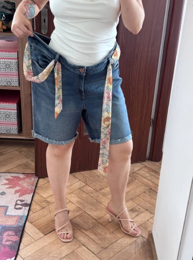 edgely szorty jeansowe damskie Plus Size z ozdobną wiązanką, klasyczny denim USA 4XL / 48 / 20