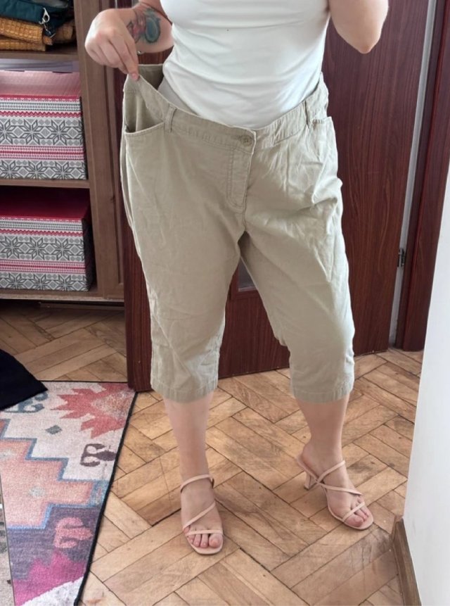 St. John's Bay capri szorty bawełniane damskie Plus Size, beżowe klasyczne, USA 4XL / 48 / 20