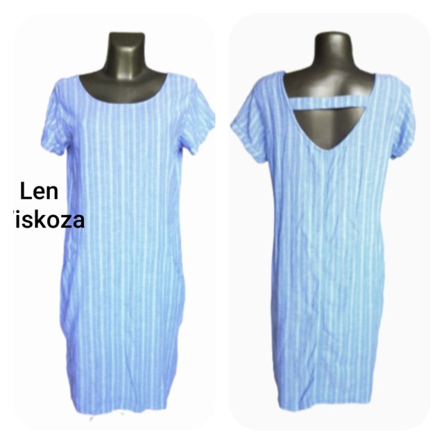 Niebieska Sukienka Letnia Midi 42 44 Len Wiskoza Dress Linen
