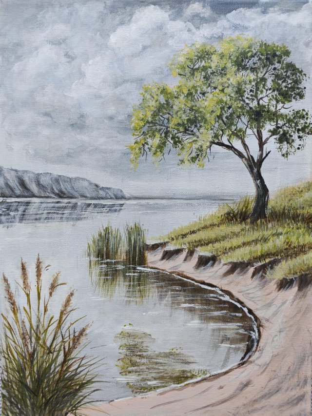 NASTROJOWY PEJZAŻ MALOWANY NA PŁÓTNIE - "NOSTALGICZNA MELANCHOLIA" 40x30cm