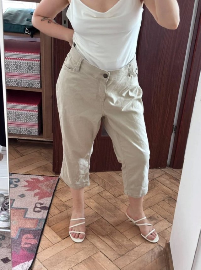Liz Claiborne Sara Crop spodnie rybaczki bawełniane damskie Plus Size, beżowe 5XL / 50 / 22