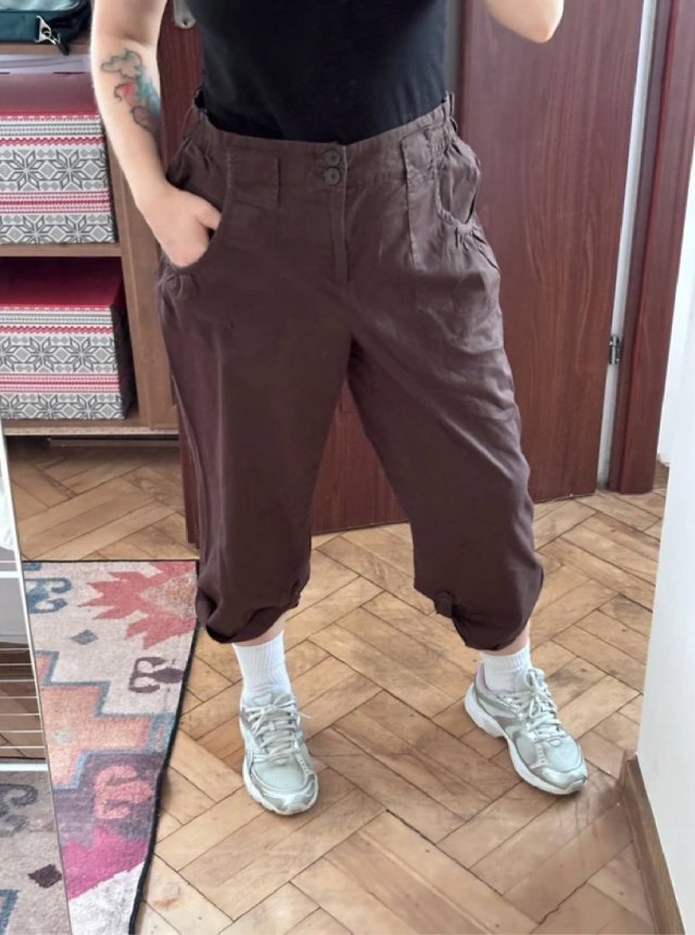 a.n.a crop spodnie cargo bawełniane damy Plus Size, czekoladowe 4XL / 48 / 20