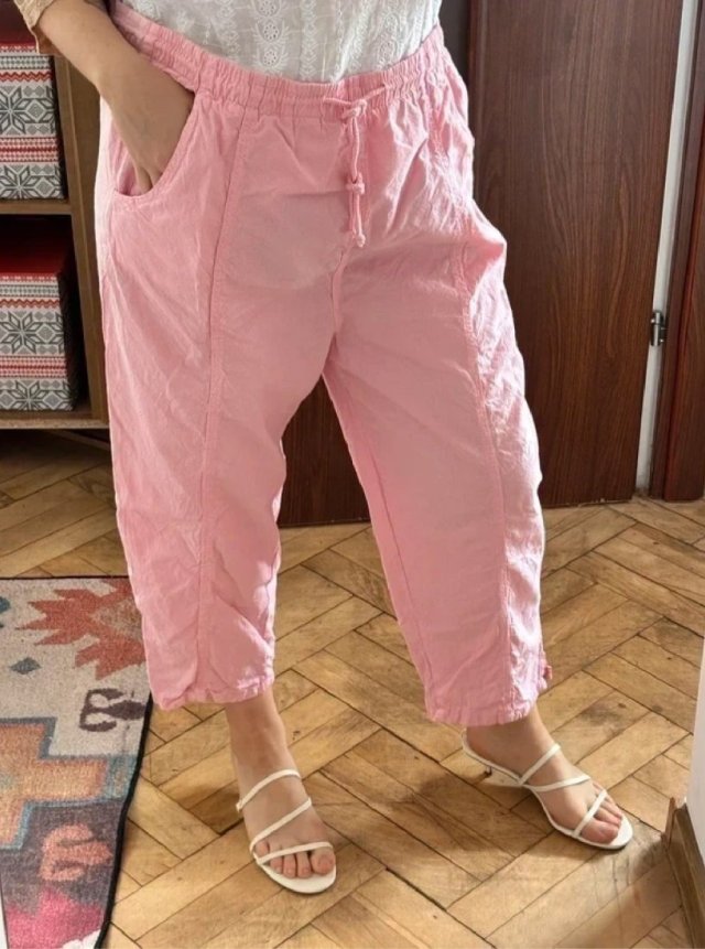 Hagston capri spodnie bawełniane damskie Plus Size, pudrowy róż 4XL / 48 / 20