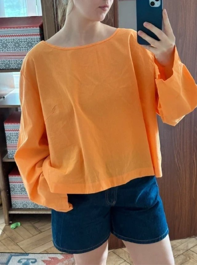 Pomaranczowa bluzka bawełniana damska Plus Size, luźny oversize 4XL / 48 / 20