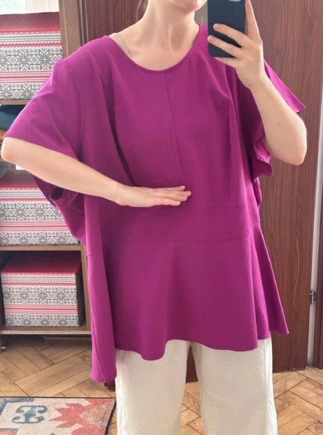 Fuksjowa elegancka bluzka motylkowe rękawy Plus Size 9XL / 58 / 30