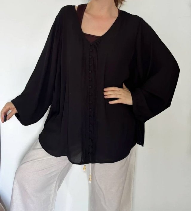 Czarna elegancka bluzka szyfonowa guziki Torrid Plus Size 8XL / 56 / 28