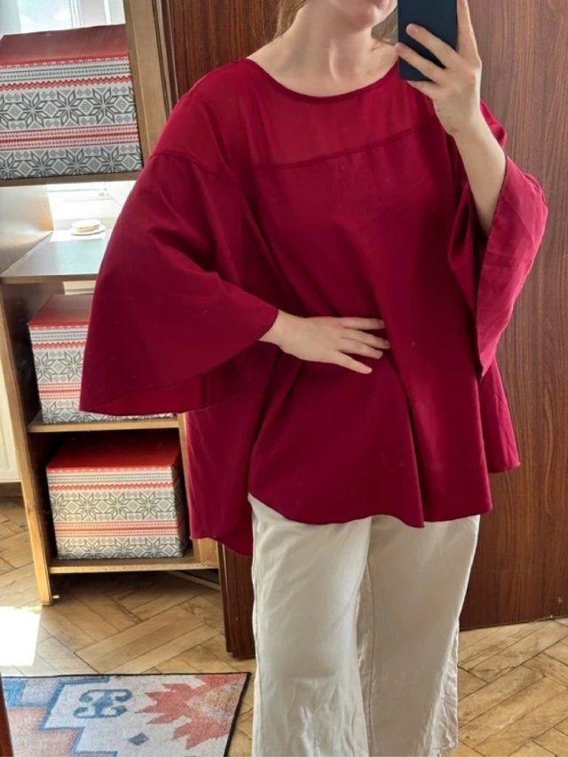 Bordowa elegancka tunika z szerokimi rękawami • ok. EU 56–60 • 6XL–8XL