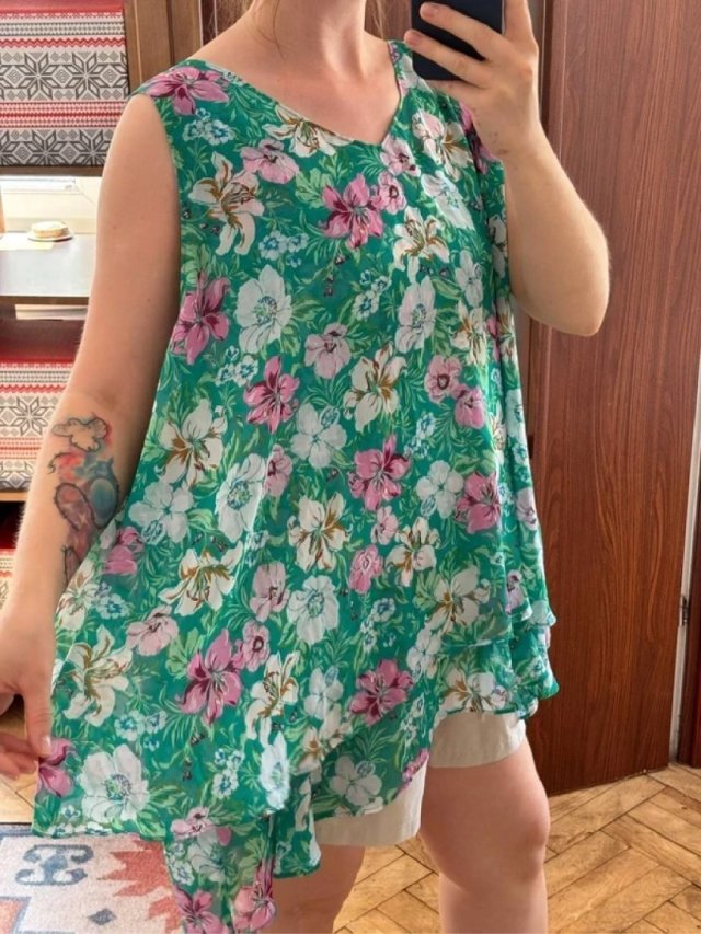Zielona szyfonowa tunika w kwiaty • Lane Bryant • EU 62–66 • 8XL–10XL Uniwersalny·Bardzo dobry