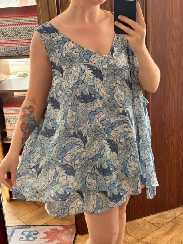 Błękitna szyfonowa tunika w liście • Lane Bryant • EU 62–66 • 8XL–10XL Uniwersalny