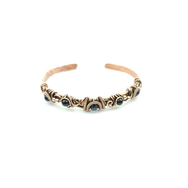 Miedziana bransoleta cuff z turmalinem i onyksem
