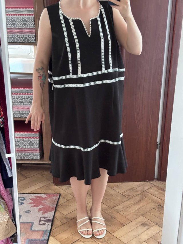 Sukienka Nanette Lepore czarna z białym haftem 6XL / EU 56–58 NOWA z metką