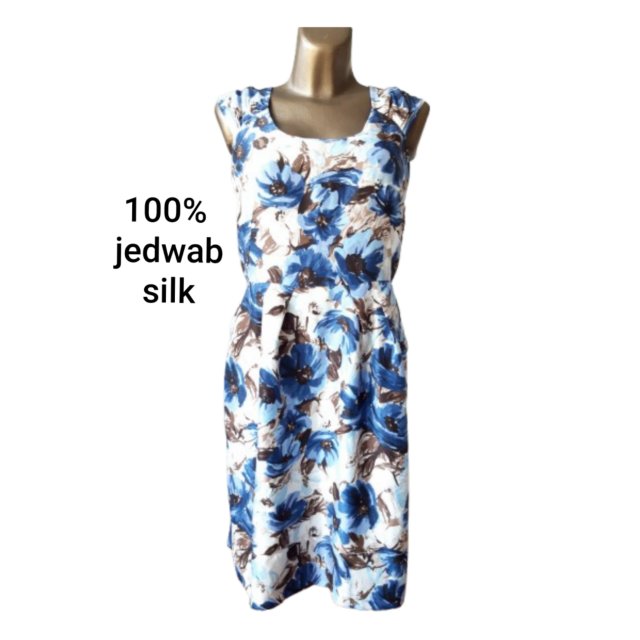 Elegancka Sukienka Jedwab Silk Wzór Kwiaty M L