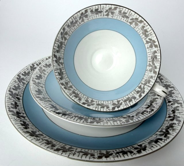 Zestaw śniadaniowy Weisswasser Bavaria Trio filiżanka spodek i talerz porcelana vintage