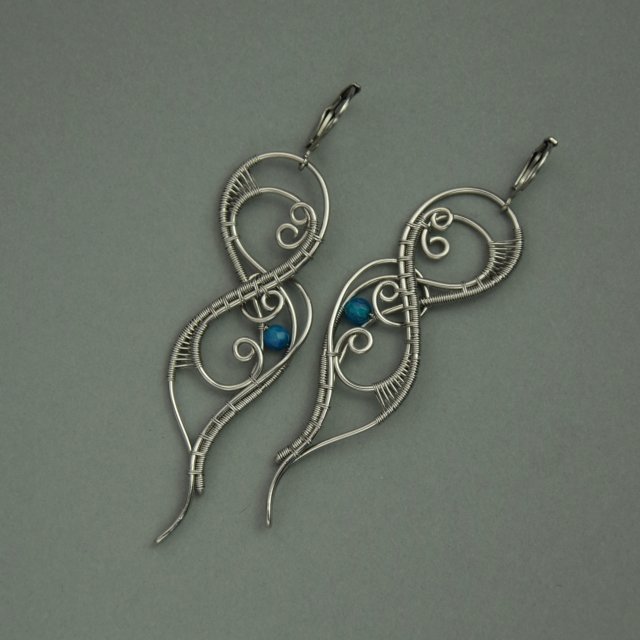 Kolczyki niebieski kwarc, stal chirurgiczna, wire wrapping
